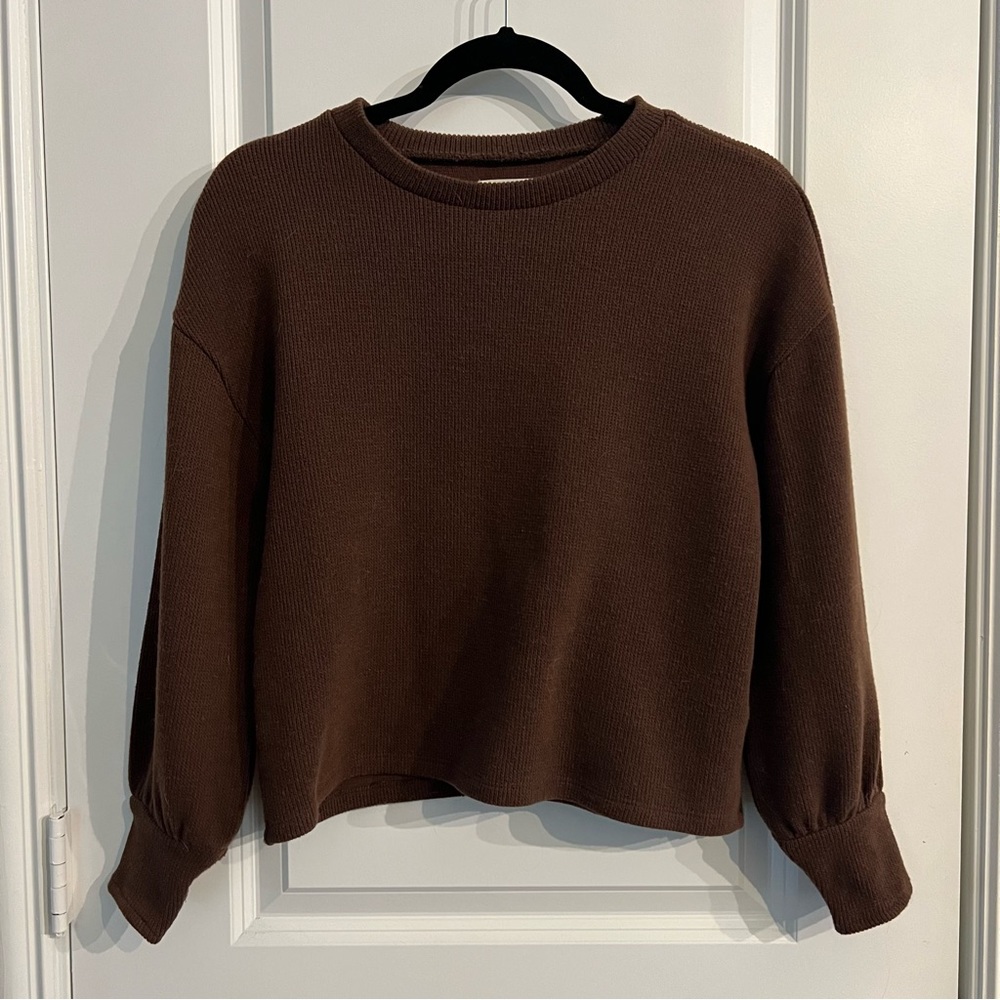 Madewell Brushed Knit Puff-Sleeve Brown Top